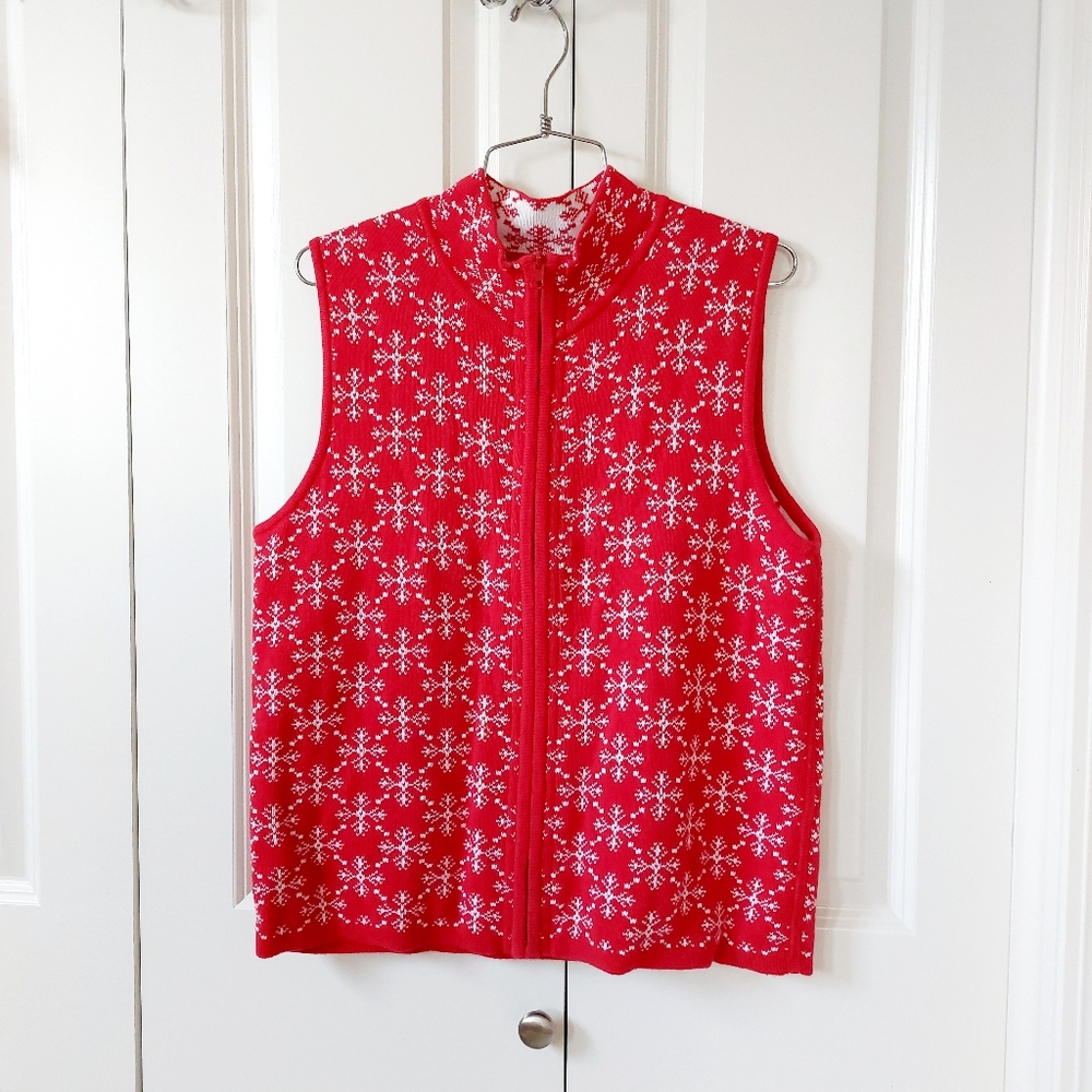 Reversible Snowflake Sweater Vest Red & White XL 100% Cotton Christopher & Banks